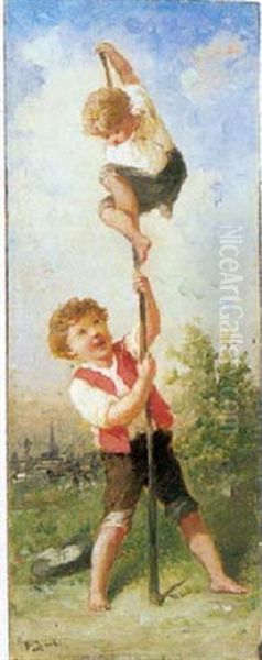 Jeux D'enfants Oil Painting by Francois-Louis Lanfant