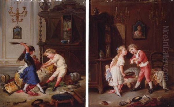 Interieurszene Mit Spielenden Kindern Oil Painting by Francois-Louis Lanfant