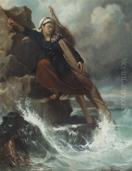 Lucy On The Rocks Oil Painting by Francois-Louis Lanfant