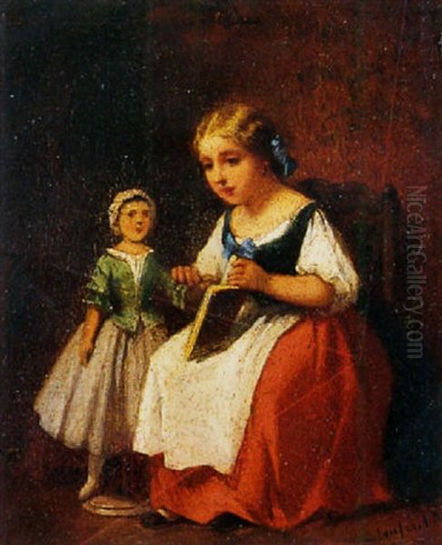 Jeux De Petite Fille Oil Painting by Francois-Louis Lanfant