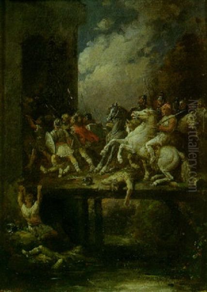 Cavalier Entrant Dans Une Forteresse Oil Painting by Francois-Louis Lanfant