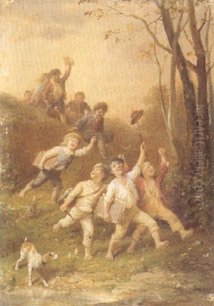 Farandole D'enfants A La Campagne Oil Painting by Francois-Louis Lanfant