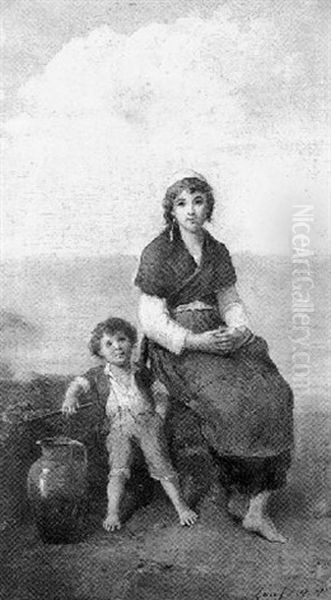 Femme De Pecheur Et Enfant Oil Painting by Francois-Louis Lanfant