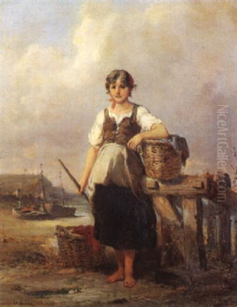 La Petite Pecheuse De Crevettes Oil Painting by Francois-Louis Lanfant