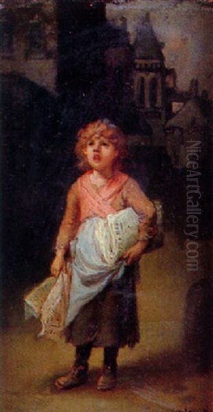 La Petite Vendeuse De Journaux Oil Painting by Francois-Louis Lanfant