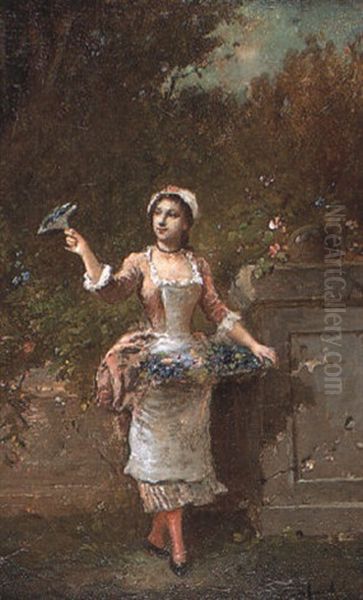 La Marchande De Fleurs Oil Painting by Francois-Louis Lanfant