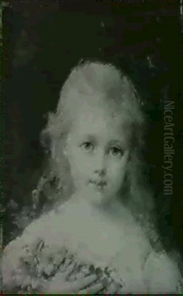 Petite Fille Blonde Aux Fleurs Dite L'enfance Oil Painting by Francois-Louis Lanfant