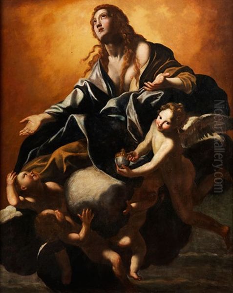 Die Heilige Maria Magdalena Umgeben Von Engeln Oil Painting by Giovanni Lanfranco