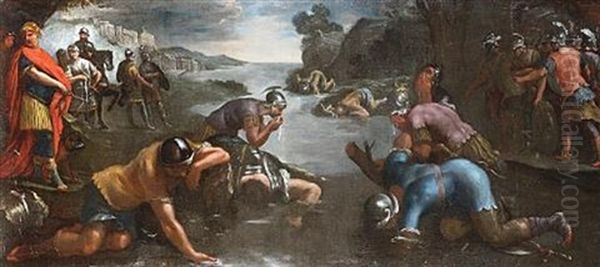 Soldiers Drinking At A River Oil Painting by Giovanni Lanfranco