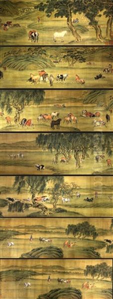 Lang Shining (1688-1766) Chinese Horses Painting Oil Painting by  Lang Shining (Giuseppe Castiglione)