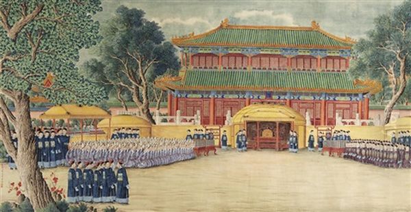 Victory Banquet At Ziguangge Oil Painting by  Lang Shining (Giuseppe Castiglione)