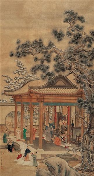 Qianlong Emperor Admiring The Snow Oil Painting by  Lang Shining (Giuseppe Castiglione)