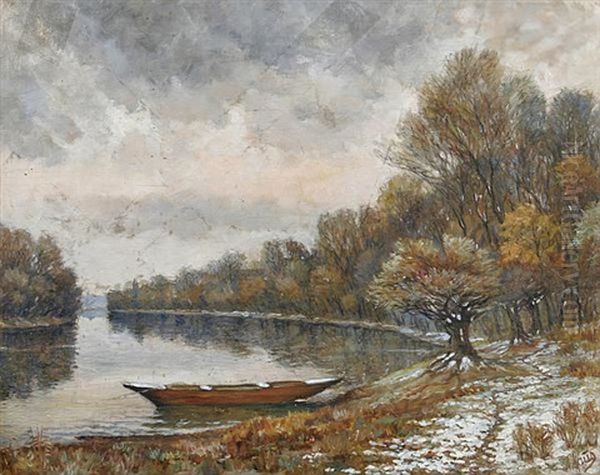 Erster Schnee (novemberabend Am Altrhein) Oil Painting by Albert Lang