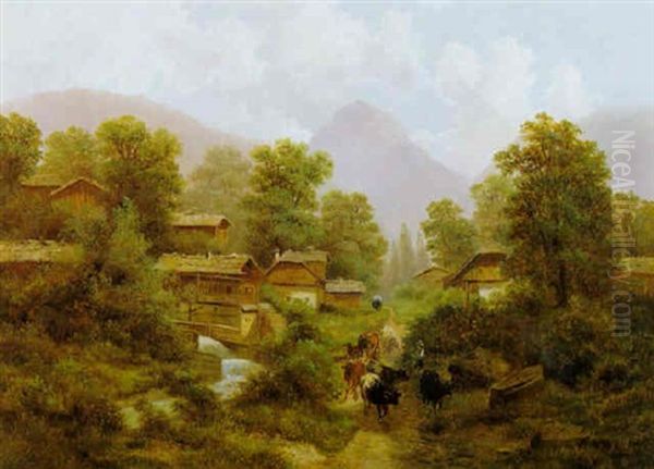 Heimtrieb Von Der Weide (werderberg In Der Schweiz) Oil Painting by Albert Lang