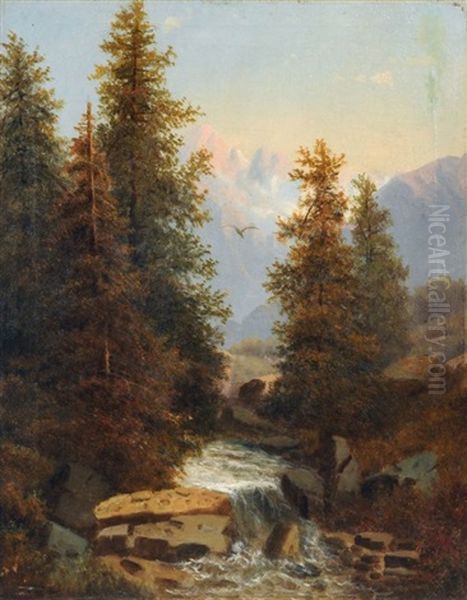 Blick Auf Ein Schweizer Bergmassiv Oil Painting by August Lang