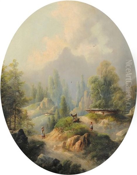 Berglandschaften (pair) Oil Painting by August Lang