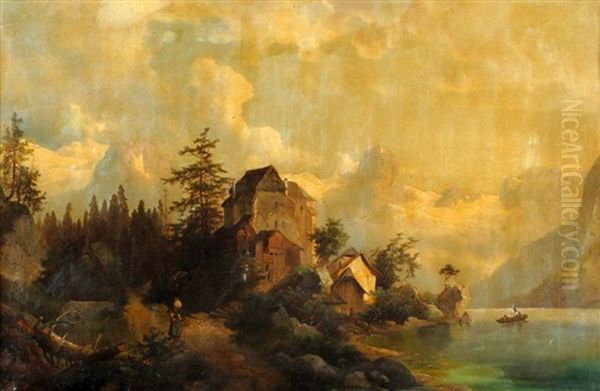 Landscape With Figures Oil Painting by August Lang