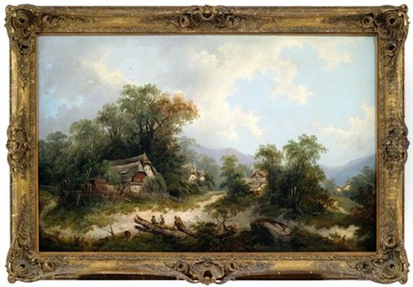 Dorf Im Gebirge Oil Painting by August Lang