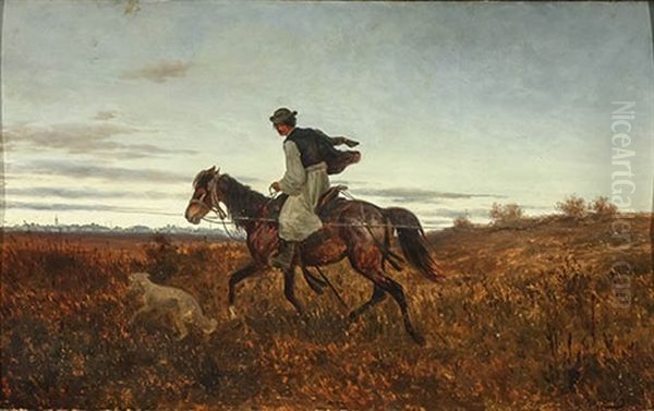 Man On Horseback And Travelers In A Landscape (2 Works) by Heinrich Lang