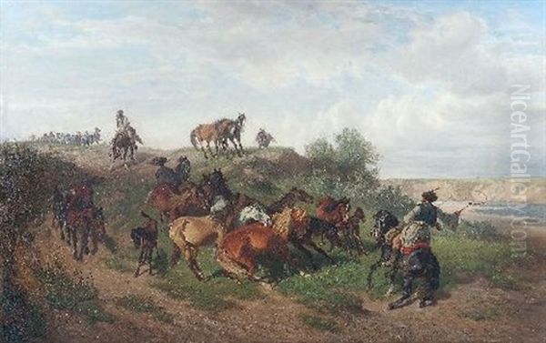 Pferdetreiber In Der Puszta Oil Painting by Heinrich Lang