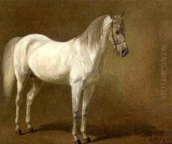 Portrait Of A Grey Stallion Oil Painting by Heinrich Lang