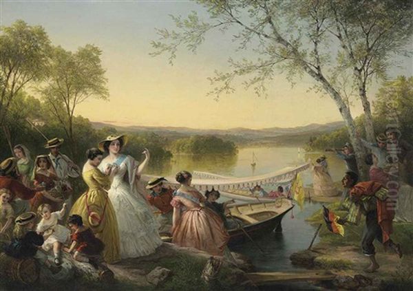 Reminiscences Of Lake Mahopac -- Ladies Preparing For A Boat Race by Louis Lang