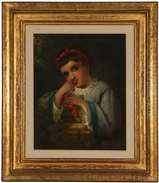 Portrait Of A Girl Eating Cherries Oil Painting by Louis Lang