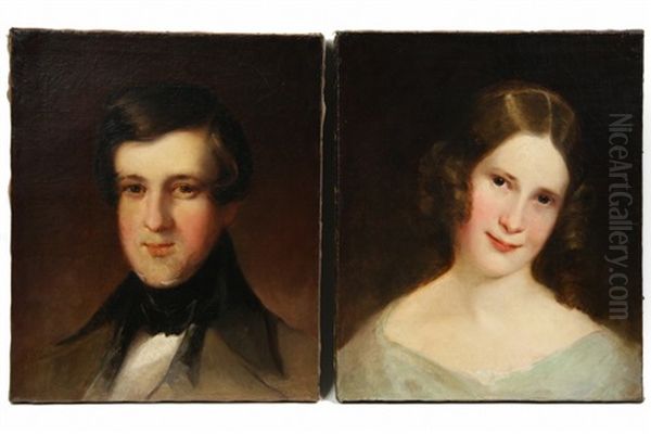 Bust Portraits Of Young Man And Woman (pair) Oil Painting by Louis Lang