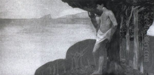 Jeune Homme Pensif Devant La Mer Oil Painting by Maurice Langaskens