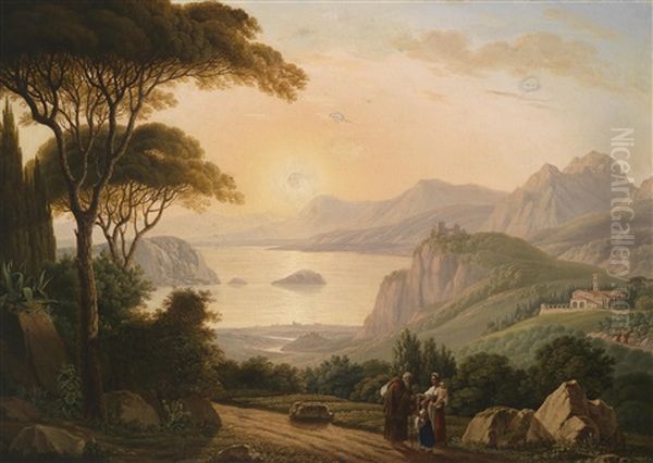 Sudliche Landschaft Mit Figurlicher Staffage Im Vordergrund Oil Painting by Antoni Lange