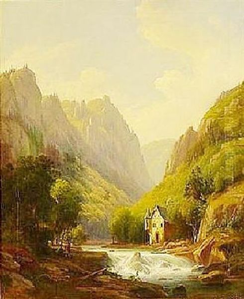 Fluslauf Im Gebirge Oil Painting by Johann Lange