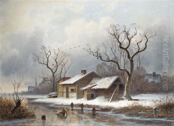 On Ice Oil Painting by Johann Gustav Lange