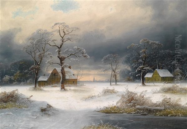 Eine Winterlandschaft Oil Painting by Johann Gustav Lange