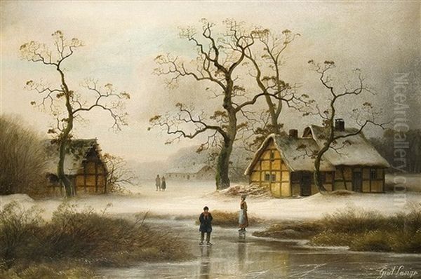 Winter Am Gehoft Oil Painting by Johann Gustav Lange