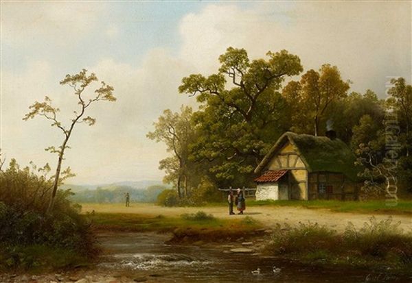 Gehoft Am Waldbach Oil Painting by Johann Gustav Lange