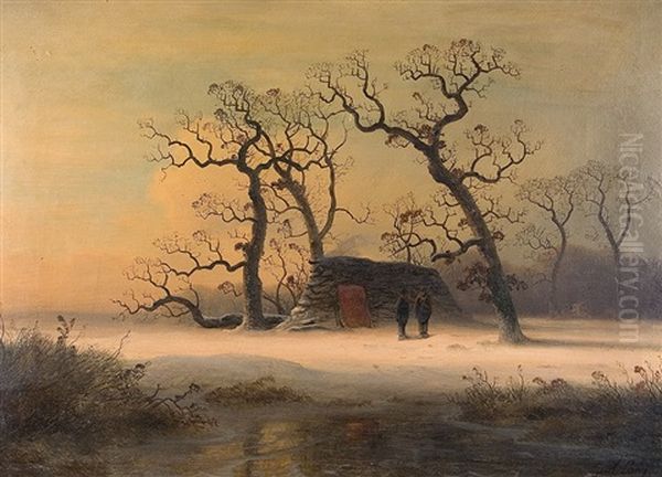 Winterabend Am Meiler Oil Painting by Johann Gustav Lange