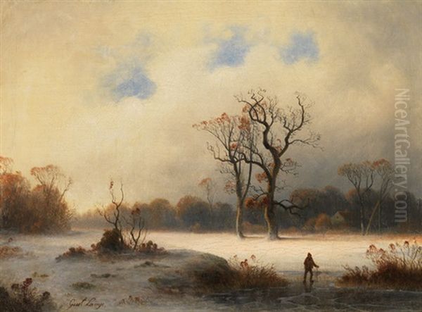 Winterlandschaft Mit Spazierganger by Johann Gustav Lange