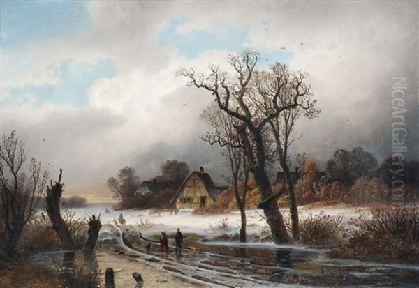 Winterlandschaft Mit Figurenstaffage Oil Painting by Johann Gustav Lange