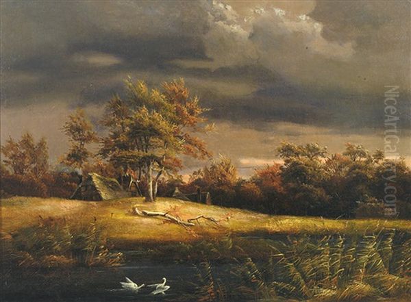 Herbstliche Landschaft Bei Abziehendem Gewitter Oil Painting by Johann Gustav Lange