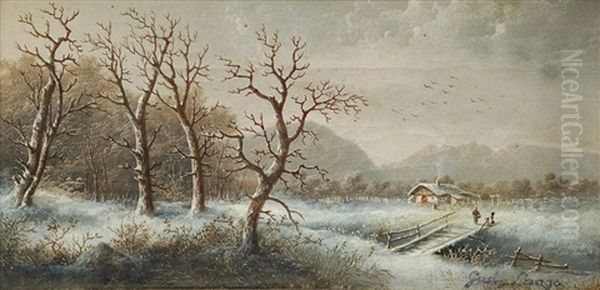 A Winter Landscape Oil Painting by Johann Gustav Lange