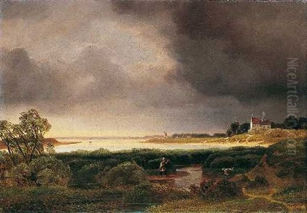 Kustenlandschaft Mit Zwei Jagern Oil Painting by Johann Gustav Lange