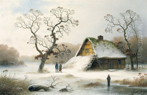 Winterliche Landschaft Mit Gehoft Oil Painting by Johann Gustav Lange