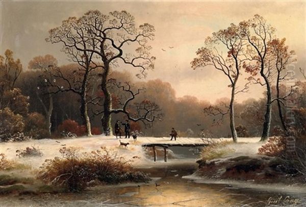 Winterliche Fluslandschaft Oil Painting by Johann Gustav Lange