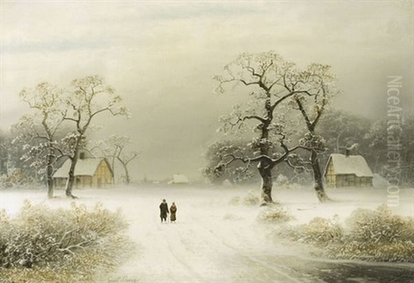 Winterlandschaft Oil Painting by Johann Gustav Lange