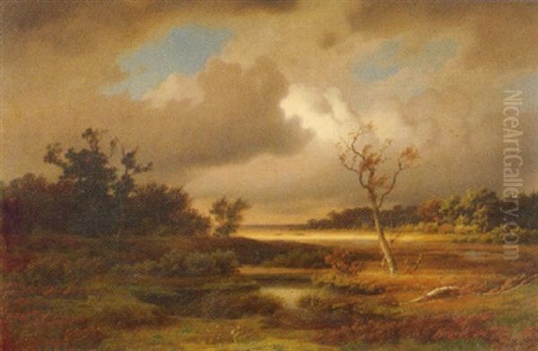 Herbstlandschaft Mit Zwei Jagern Oil Painting by Johann Gustav Lange