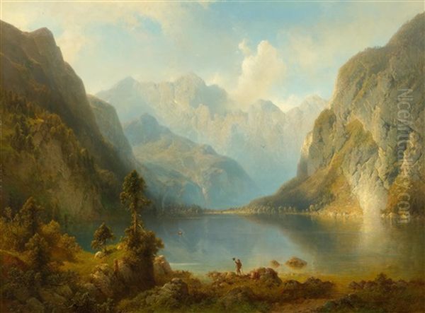 Der Obersee Bei Berchtesgarden Oil Painting by Julius Lange