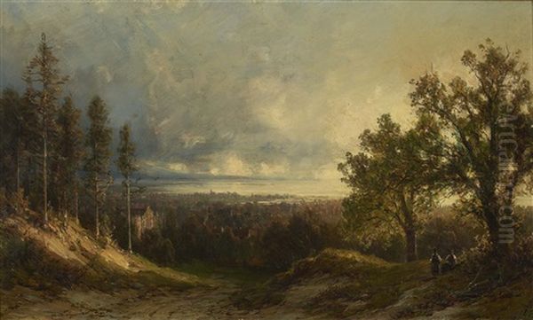 Landschaft Mit Ausblick Auf Einen See Oil Painting by Julius Lange