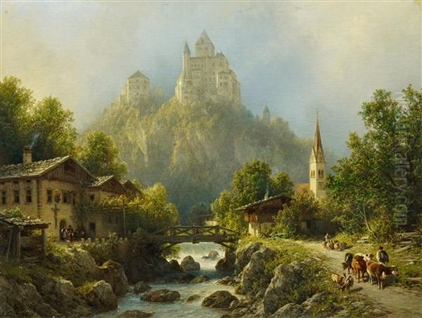 Die Trostburg Im Eisacktal Bei Klausen Oil Painting by Julius Lange