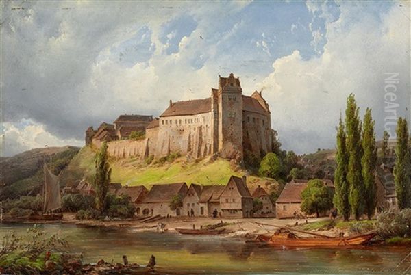 Schloss Wettin A.d. Saale Oil Painting by Julius Lange