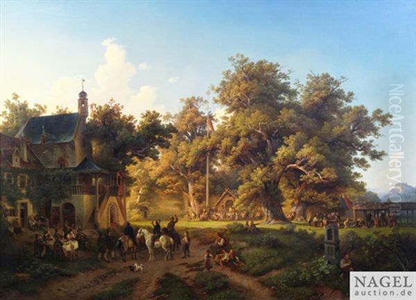 Maifest An Einem Landlichen Anwesen Oil Painting by Julius Lange